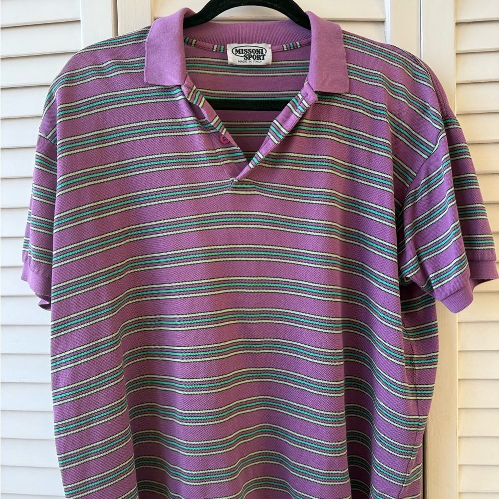 Missoni Sport UNISEX Purple and Green Striped Polo
